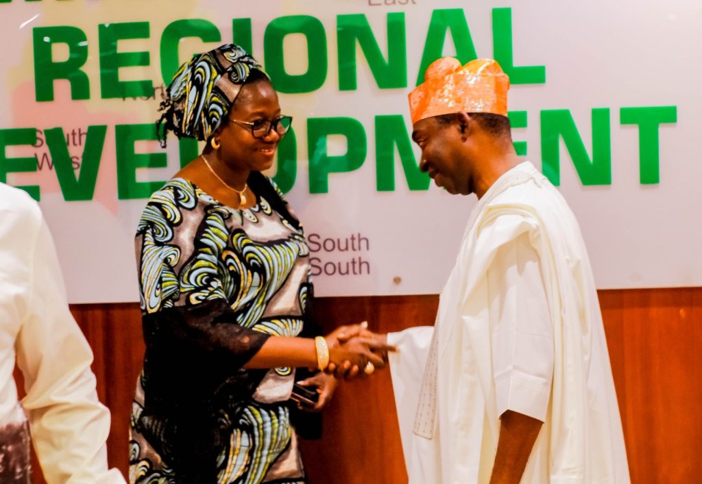 The National President of the Association of Solid Minerals Miners and Marketers of Nigeria (ASMMMON) Dr. Vincent Mkpuwith the Permanent Secretary Dr, Mary Ada Ogbe